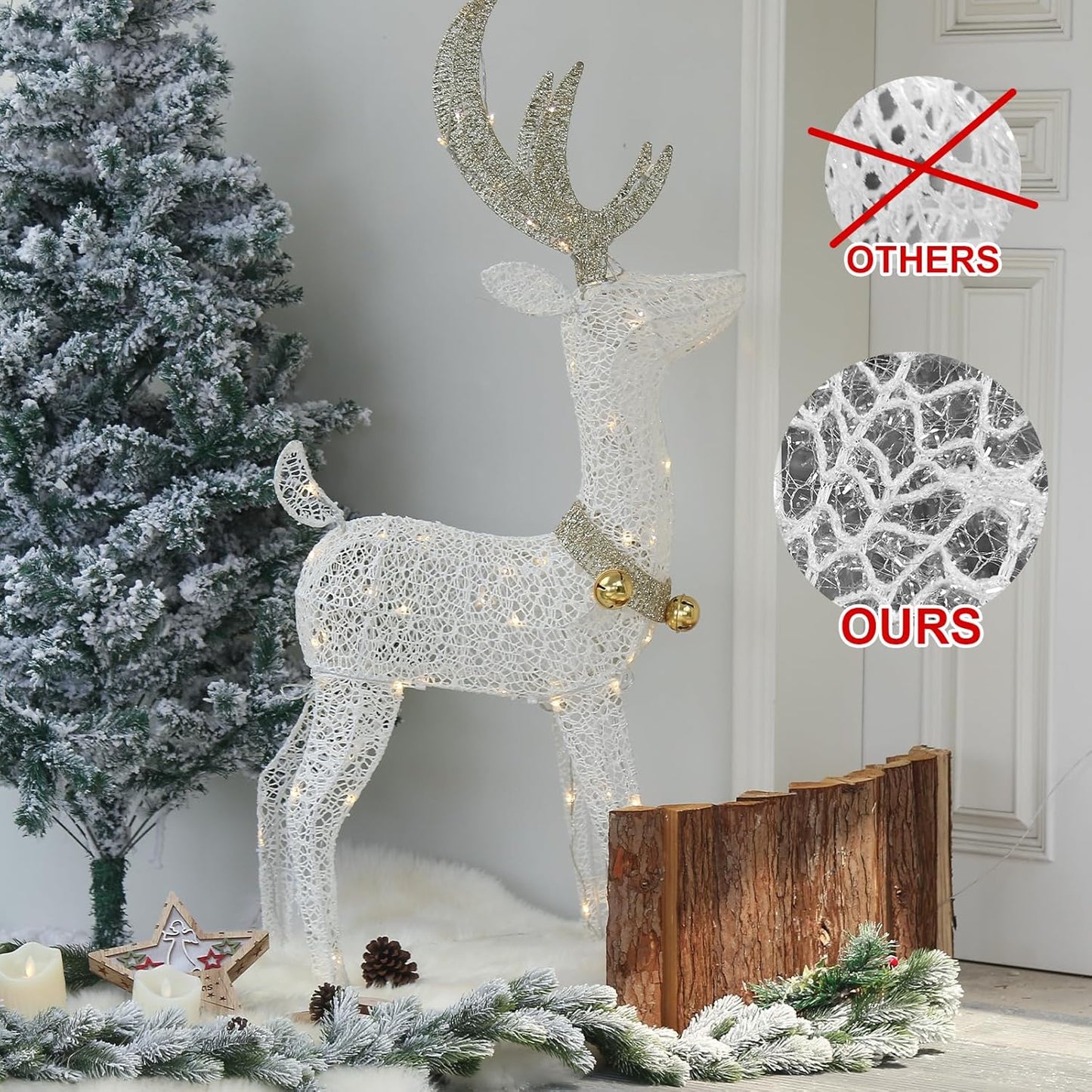 EAMBRITE 120 cm Vorbeleuchtetes Weihnachtsrentier mit 70 warmweißen LEDs
