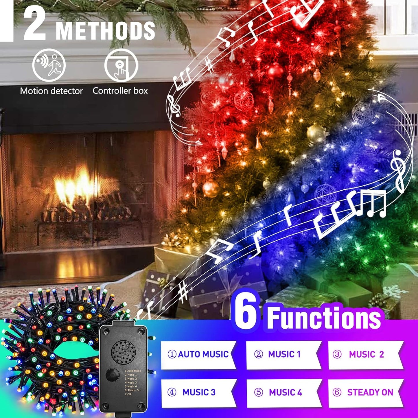 EAMBRITE EAMBRITE 25m Lichterkette mit 200 LEDs und fröhlicher Musik für Außendekoration
