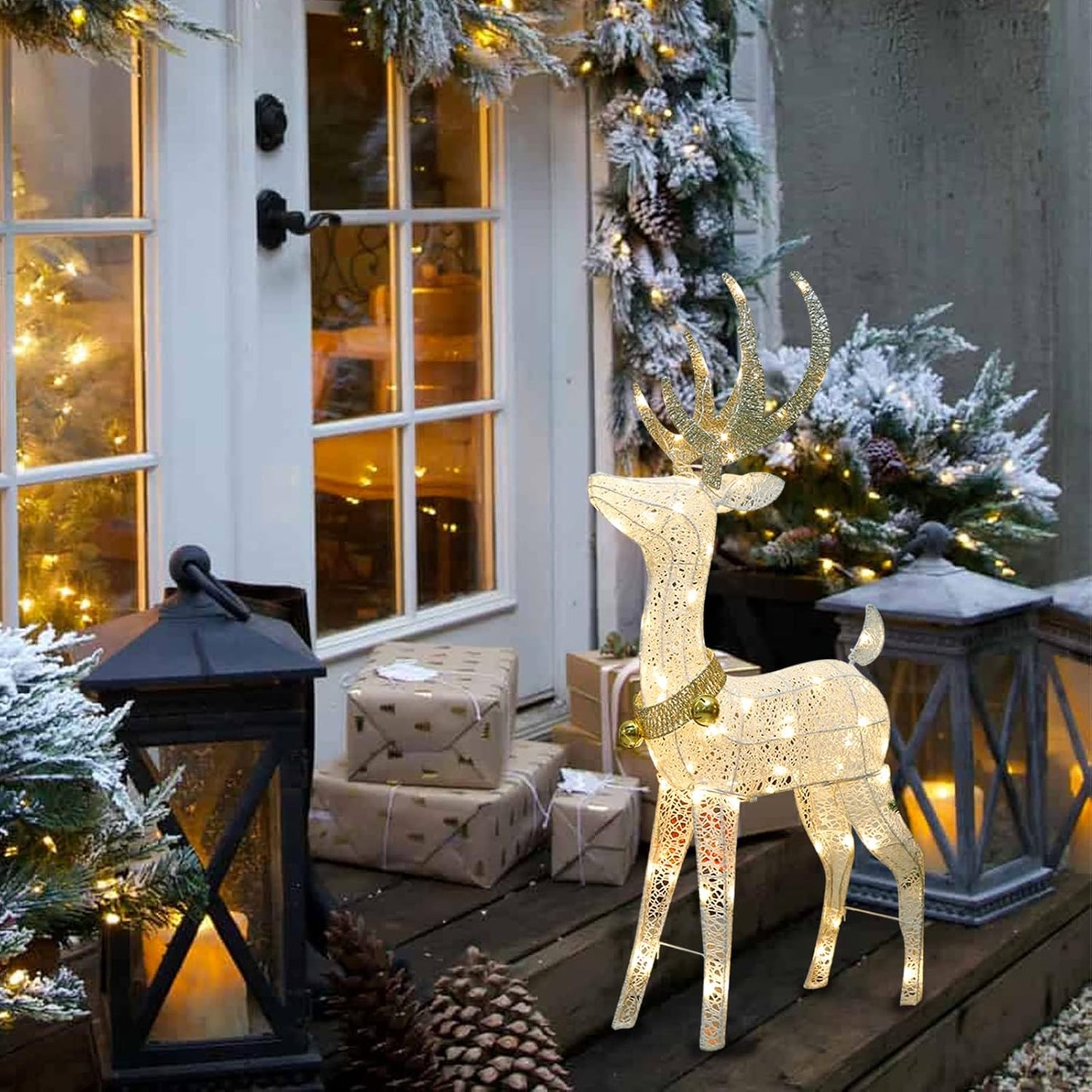 EAMBRITE 120 cm Vorbeleuchtetes Weihnachtsrentier mit 70 warmweißen LEDs