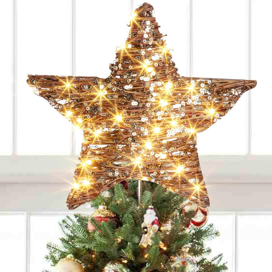 EAMBRITE 34 cm Weihnachtsbaumspitze aus Rattan mit 40 LEDs