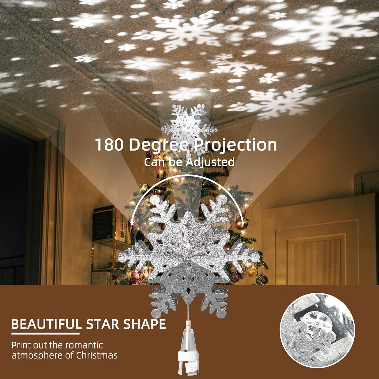 TETETATA Christmas Tree Topper Lighted Snowflake,