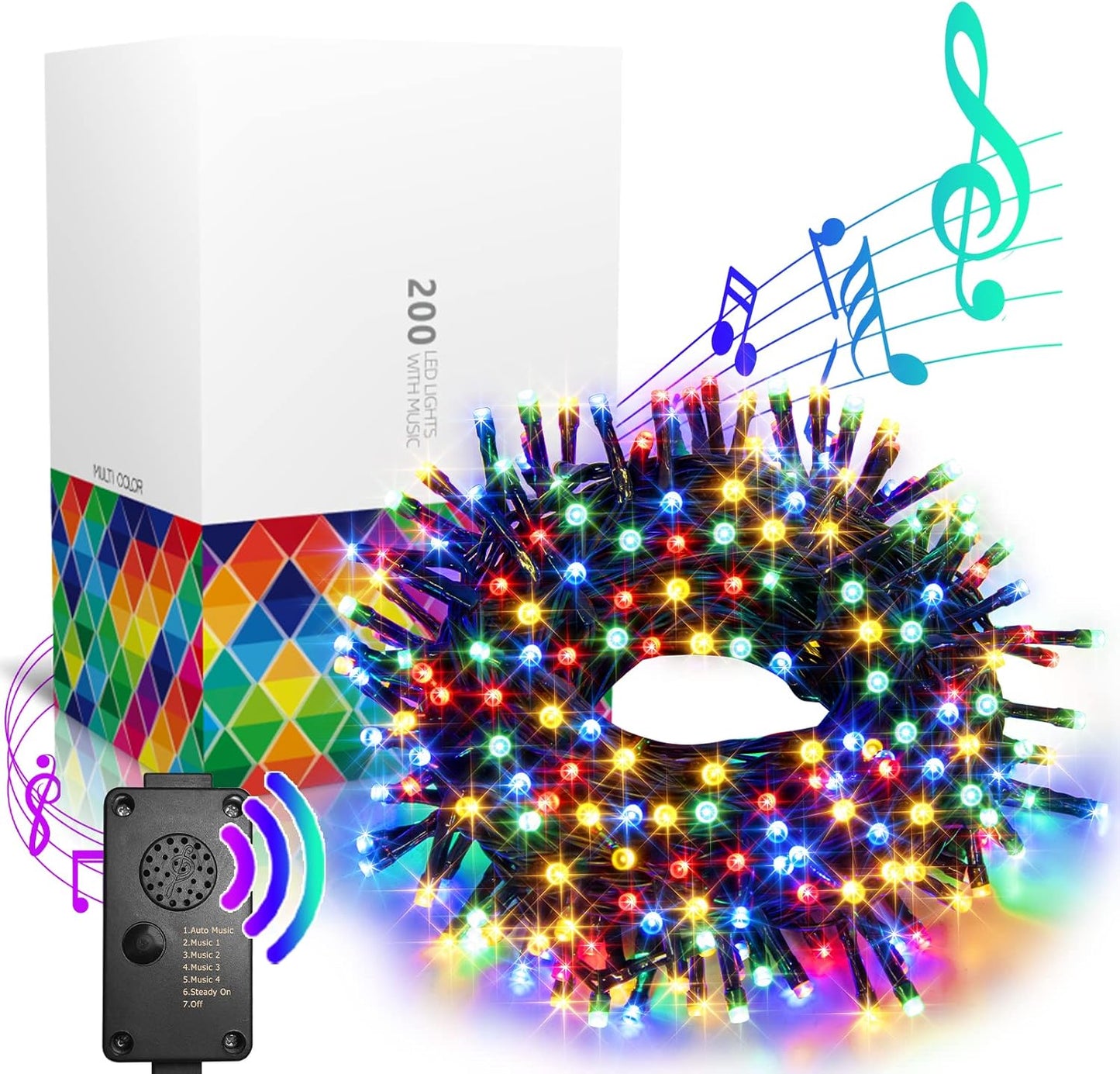 EAMBRITE EAMBRITE 25m Lichterkette mit 200 LEDs und fröhlicher Musik für Außendekoration