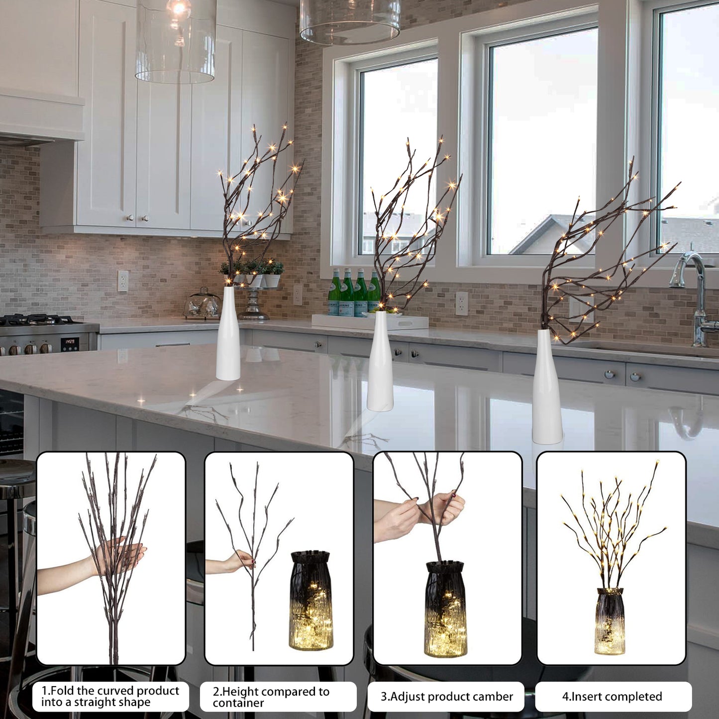 EAMBRITE 6PK Lighted Branches Brown Twig Stake