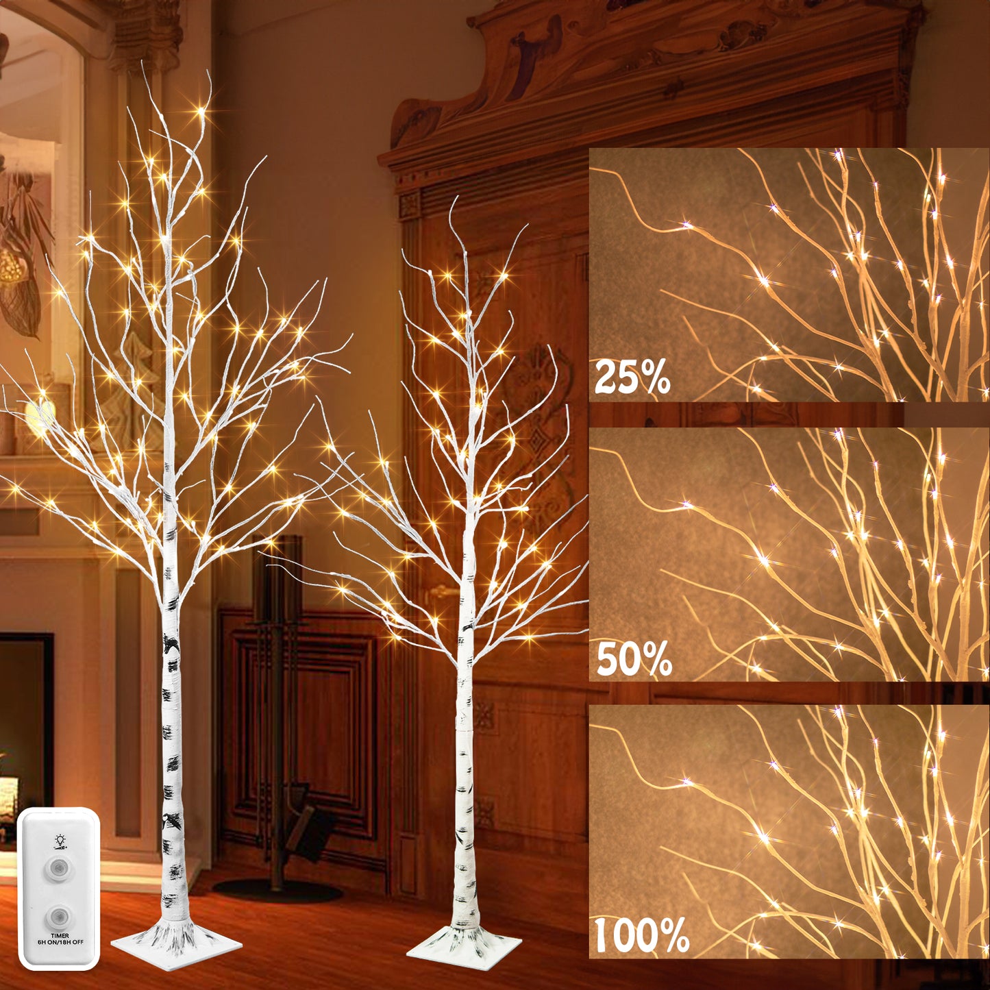 EAMBRITE 1,52 m (5 FT) 1,83 m (6 FT) Weißbirkenbaum - Set Weihnachtsbaumdekorationen