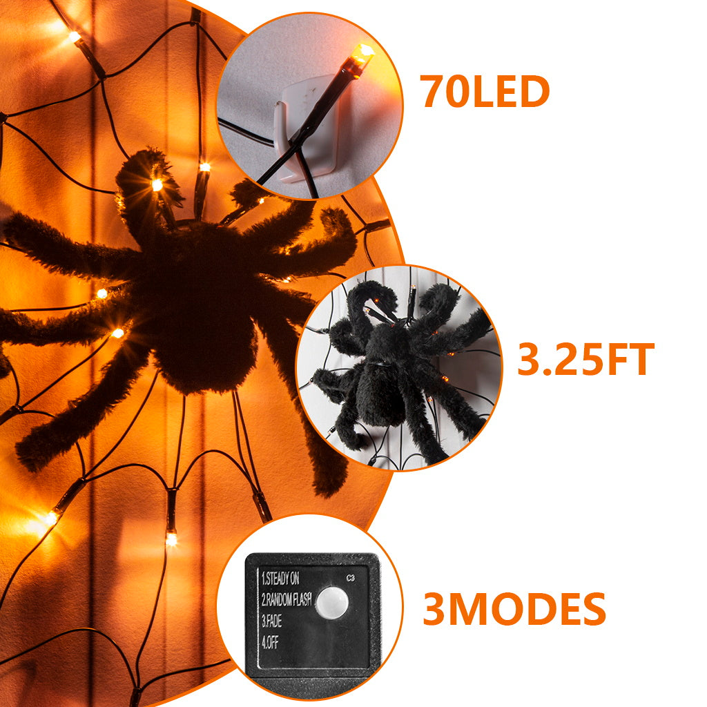 EAMBRITE 万圣节蜘蛛网灯，带 70 个 LED 橙色灯