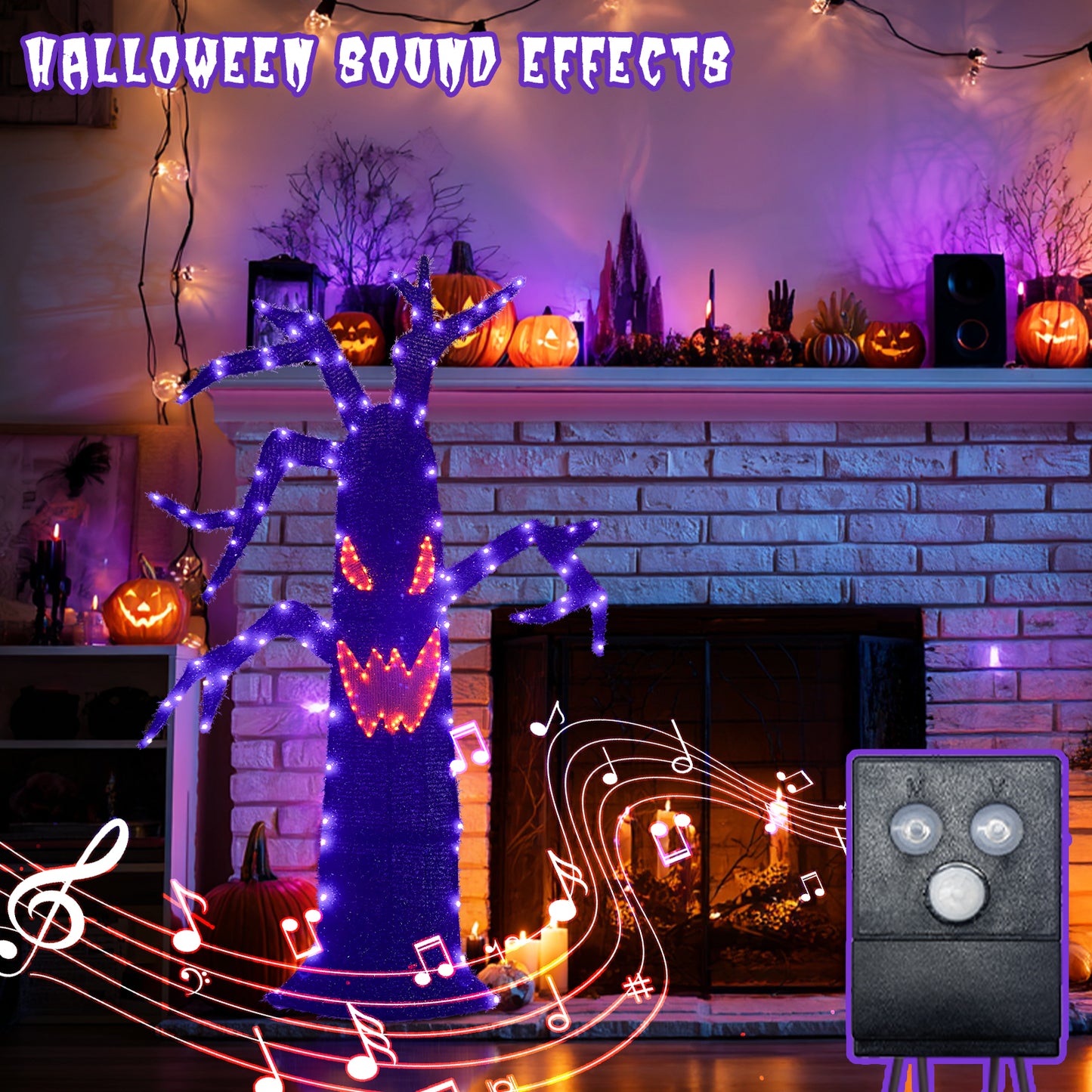 EAMBRITE Halloween Decorations Outdoor Dead Tree with Purple & Orange LED Lights