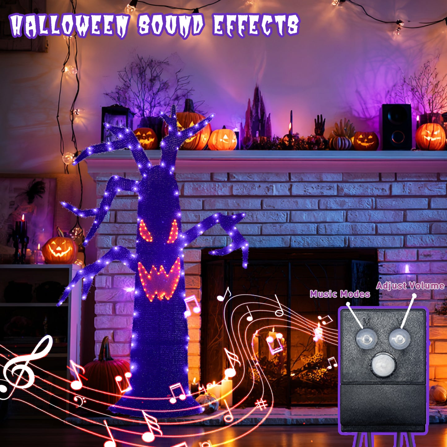 EAMBRITE Halloween Decorations Outdoor Dead Tree with Purple & Orange LED Lights