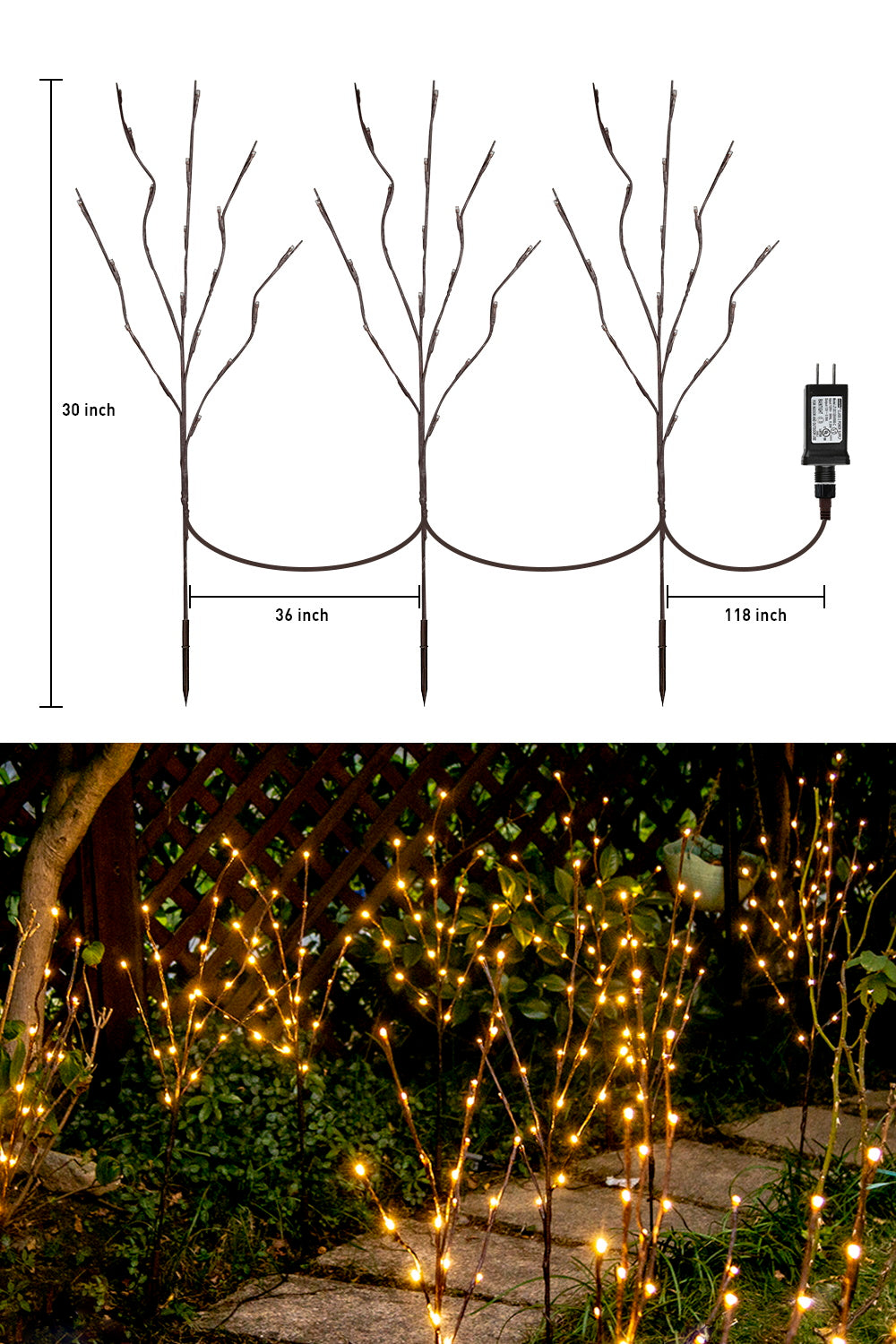 EAMBRITE 6PK Lighted Branches Brown Twig Stake
