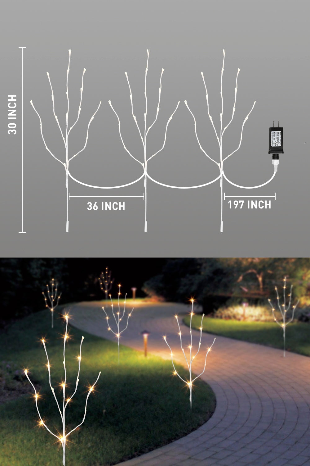  EAMBRITE Ramas Blancas Iluminadas, 30 Pulgadas, 60 LED