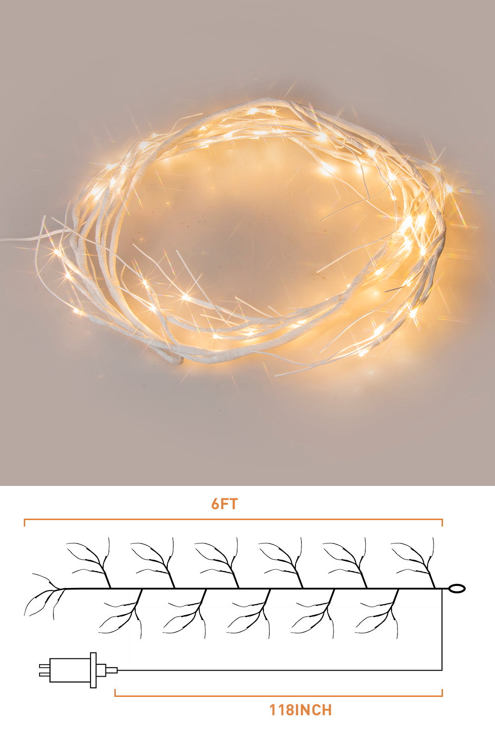  EAMBRITE Guirnaldas Blancas con Luces, Guirnaldas de Ramitas Iluminadas con 48 LED de 6 Pies, con Enchufe
