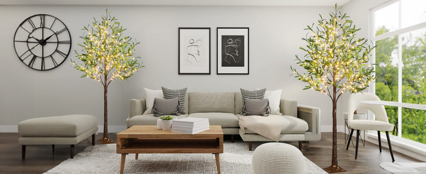 EAMBRITE Beleuchteter künstlicher Olivenbaum Indoor, 1,8 m Eukalyptusbaum mit Feenlichtern