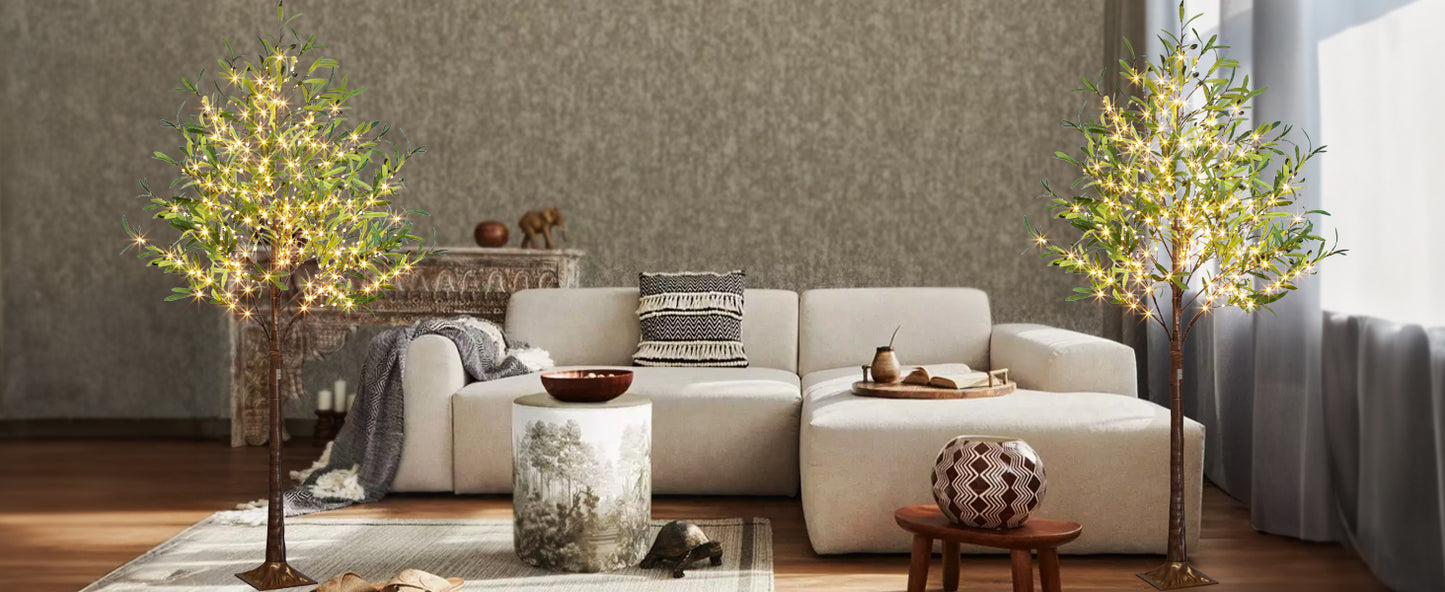 EAMBRITE Beleuchteter künstlicher Olivenbaum Indoor, 1,8 m Eukalyptusbaum mit Feenlichtern