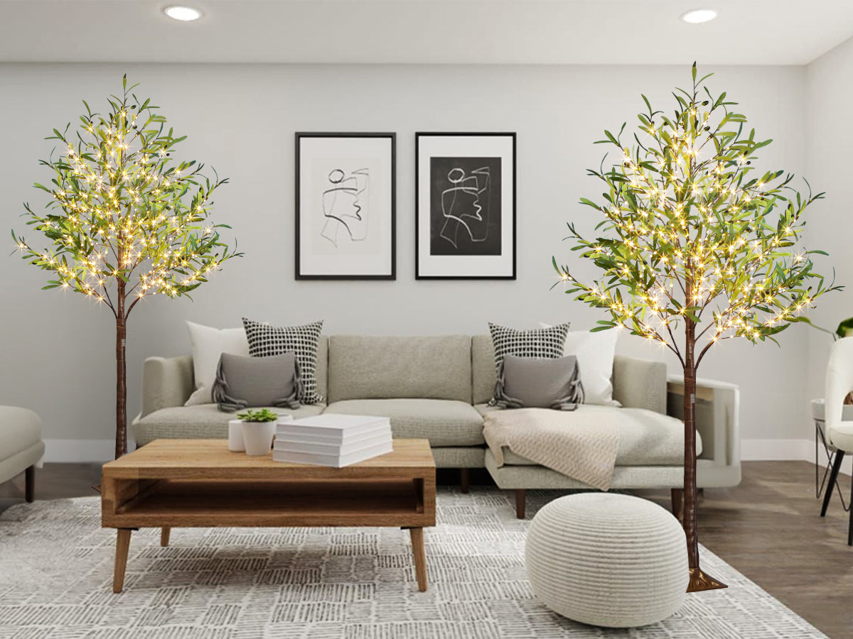 EAMBRITE Beleuchteter künstlicher Olivenbaum Indoor, 1,8 m Eukalyptusbaum mit Feenlichtern