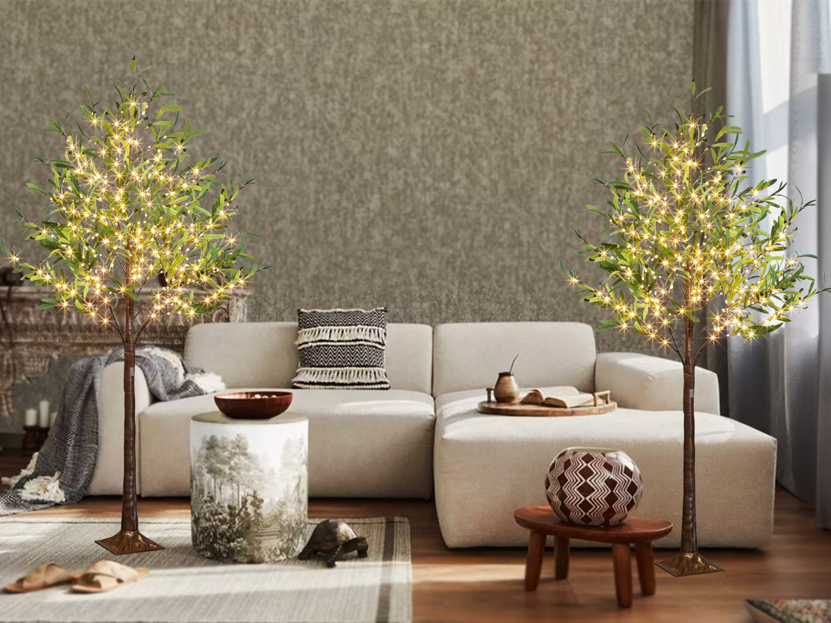 EAMBRITE Beleuchteter künstlicher Olivenbaum Indoor, 1,8 m Eukalyptusbaum mit Feenlichtern
