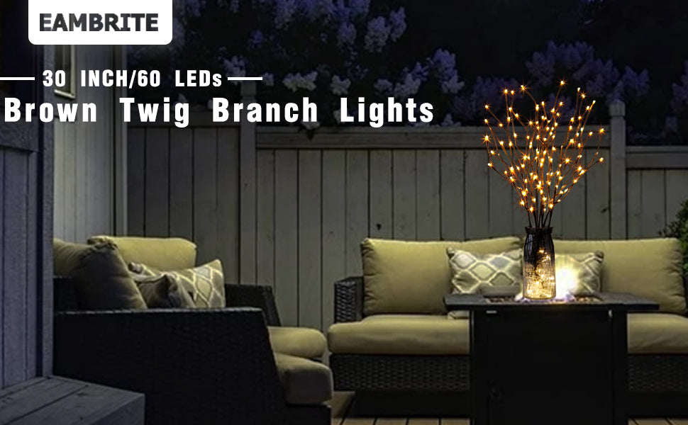 EAMBRITE 6PK Lighted Branches Brown Twig Stake