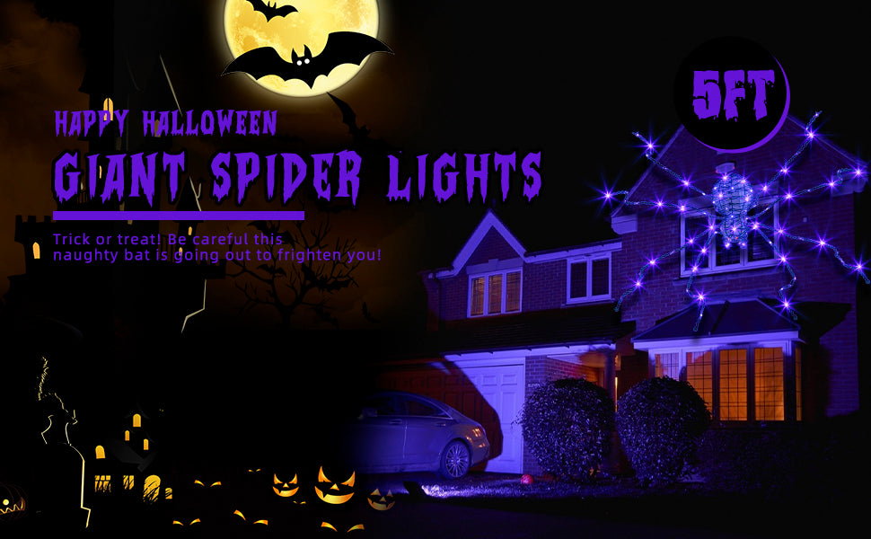Araignée géante d'Halloween EAMBRITE de 1,5 m, araignée lumineuse d'extérieur avec 84 LED violettes