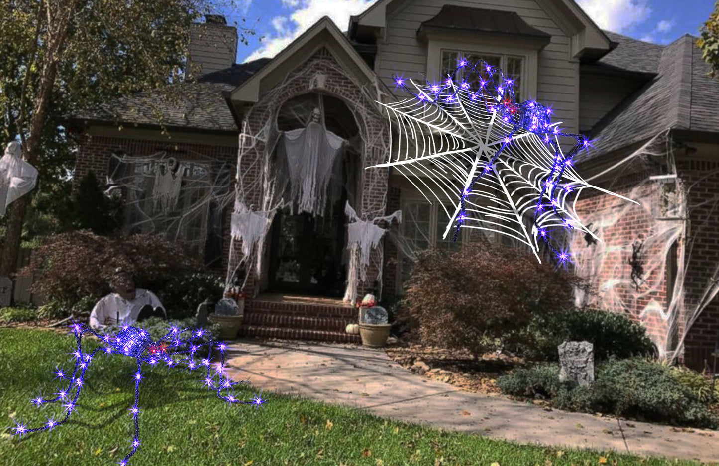 Araignée géante d'Halloween EAMBRITE de 1,5 m, araignée lumineuse d'extérieur avec 84 LED violettes