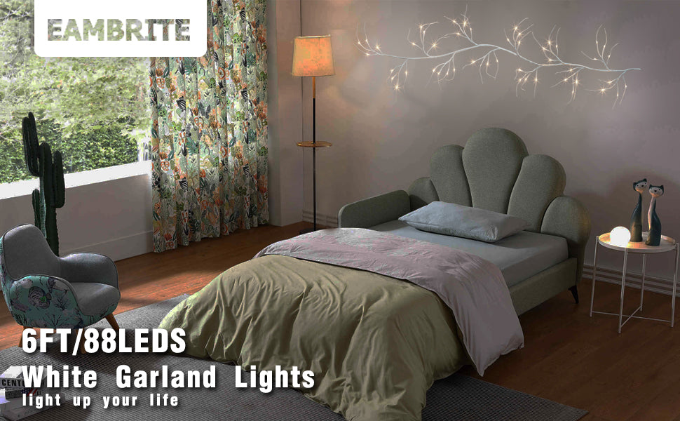  EAMBRITE Guirnaldas Blancas con Luces, Guirnaldas de Ramitas Iluminadas con 48 LED de 6 Pies, con Enchufe