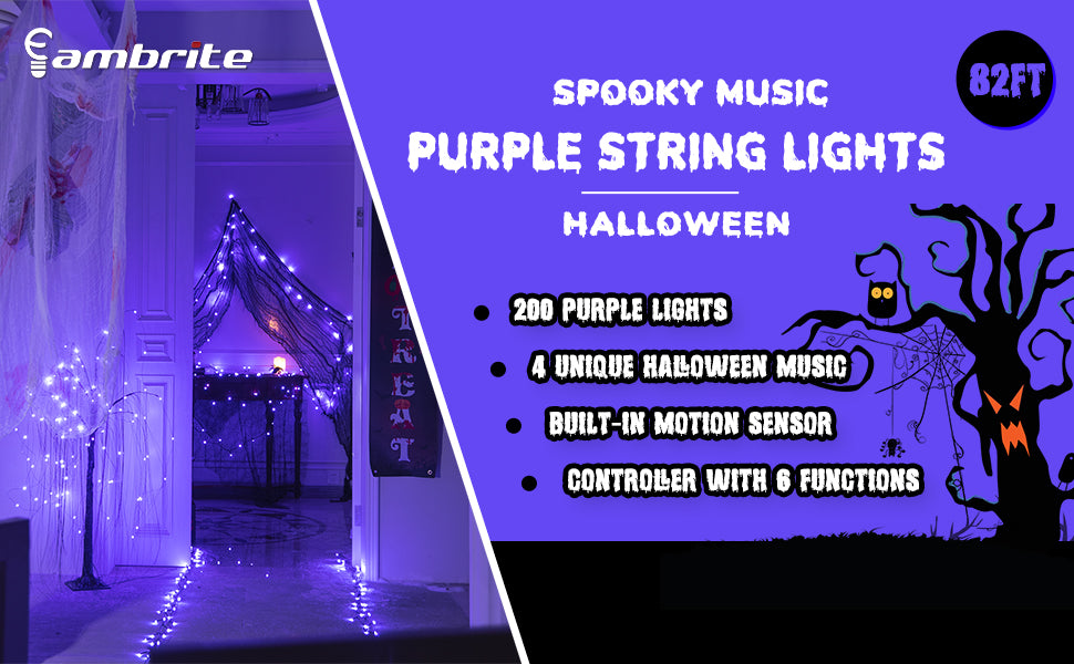 EAMBRITE 万圣节装饰 200 个 LED 万圣节灯串，带恐怖音乐