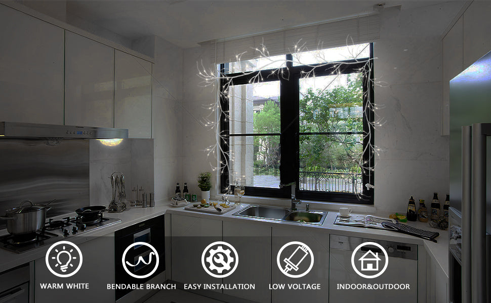  EAMBRITE Guirnaldas Blancas con Luces, Guirnaldas de Ramitas Iluminadas con 48 LED de 6 Pies, con Enchufe