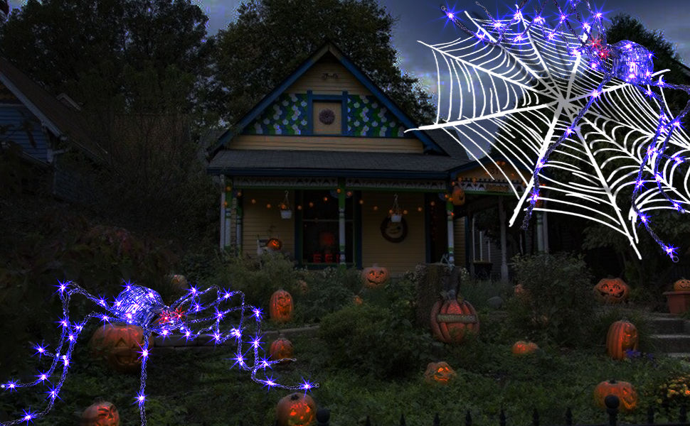 Araignée géante d'Halloween EAMBRITE de 1,5 m, araignée lumineuse d'extérieur avec 84 LED violettes