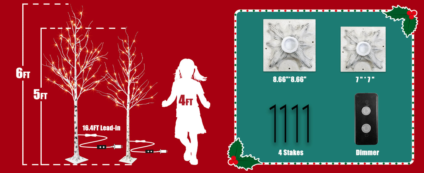 EAMBRITE 1,52 m (5 FT) 1,83 m (6 FT) Weißbirkenbaum - Set Weihnachtsbaumdekorationen