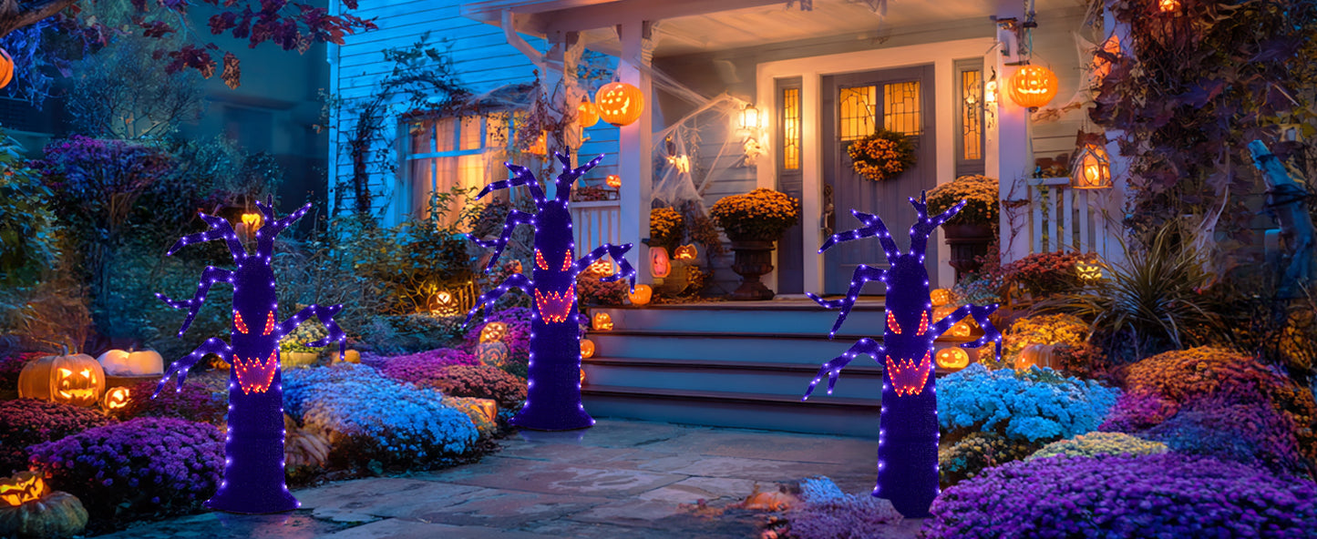 EAMBRITE Halloween Decorations Outdoor Dead Tree with Purple & Orange LED Lights