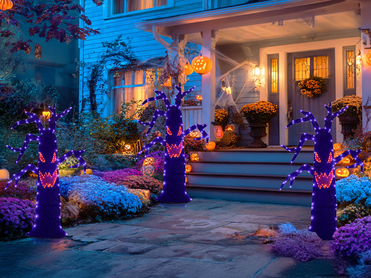 EAMBRITE Halloween Decorations Outdoor Dead Tree with Purple & Orange LED Lights