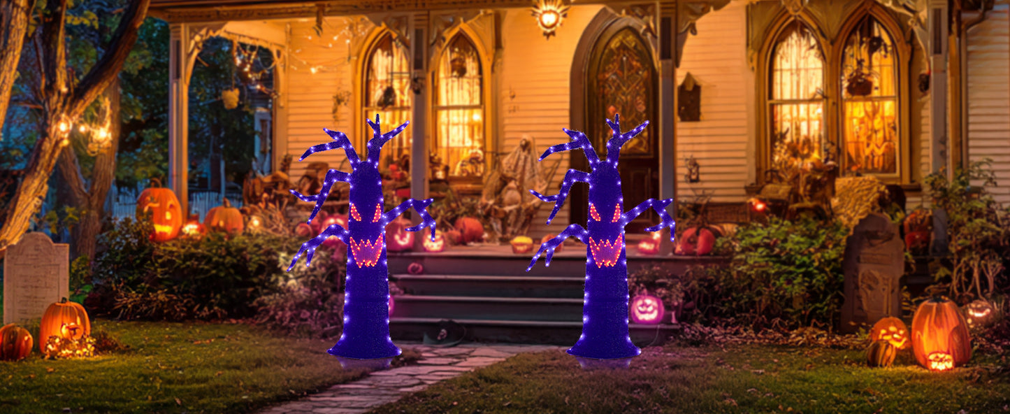 EAMBRITE Halloween Decorations Outdoor Dead Tree with Purple & Orange LED Lights