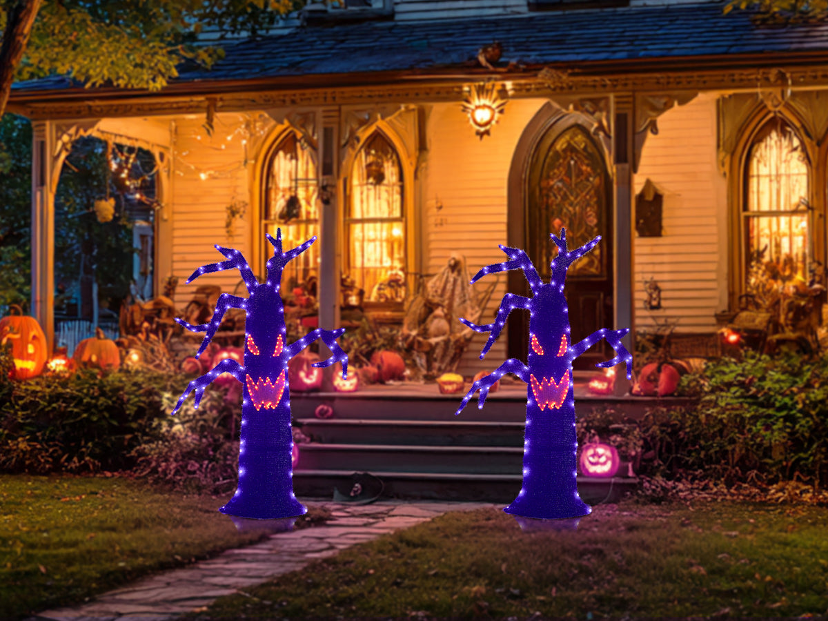 EAMBRITE Halloween Decorations Outdoor Dead Tree with Purple & Orange LED Lights
