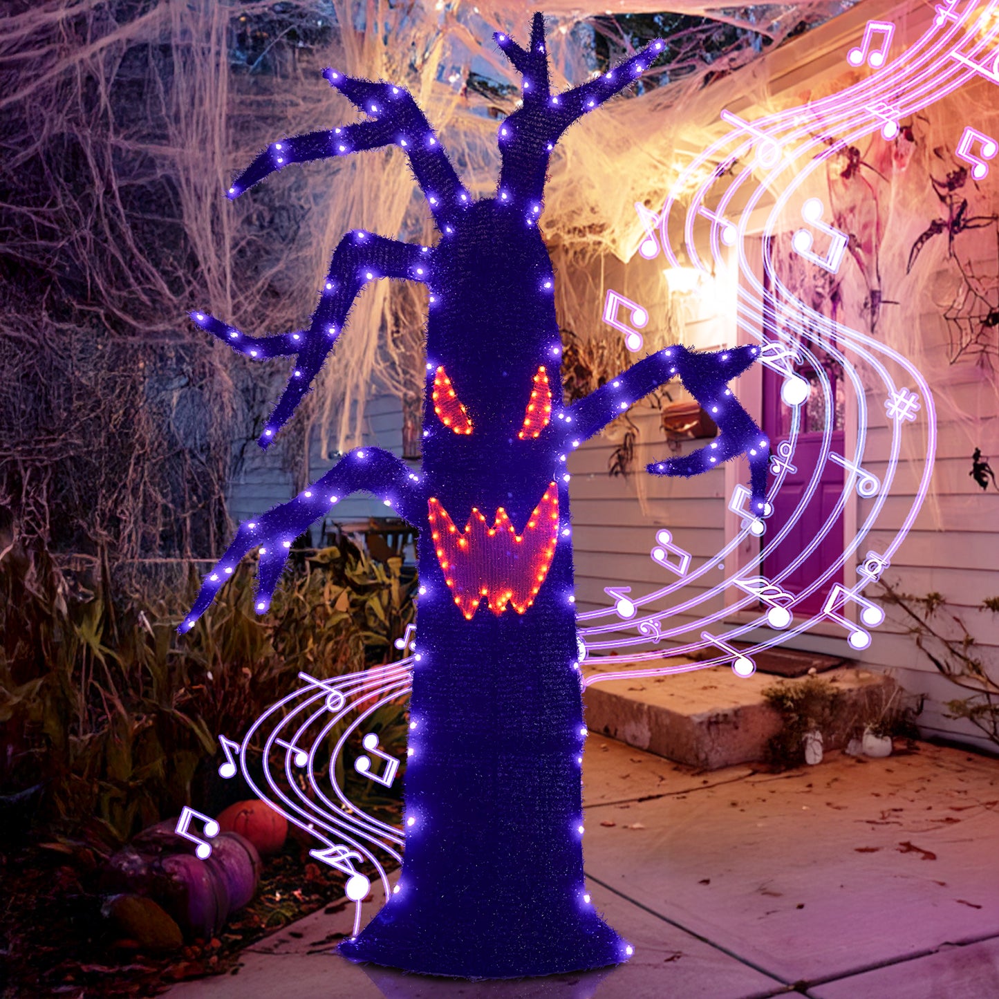 EAMBRITE Halloween Decorations Outdoor Dead Tree with Purple & Orange LED Lights