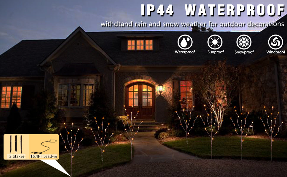EAMBRITE 6PK Lighted Branches Brown Twig Stake