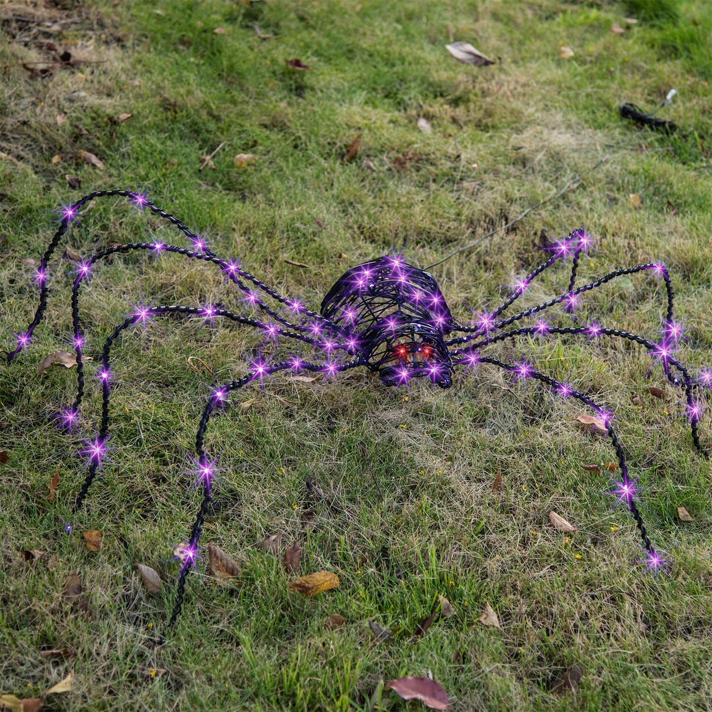 Araignée géante d'Halloween EAMBRITE de 1,5 m, araignée lumineuse d'extérieur avec 84 LED violettes