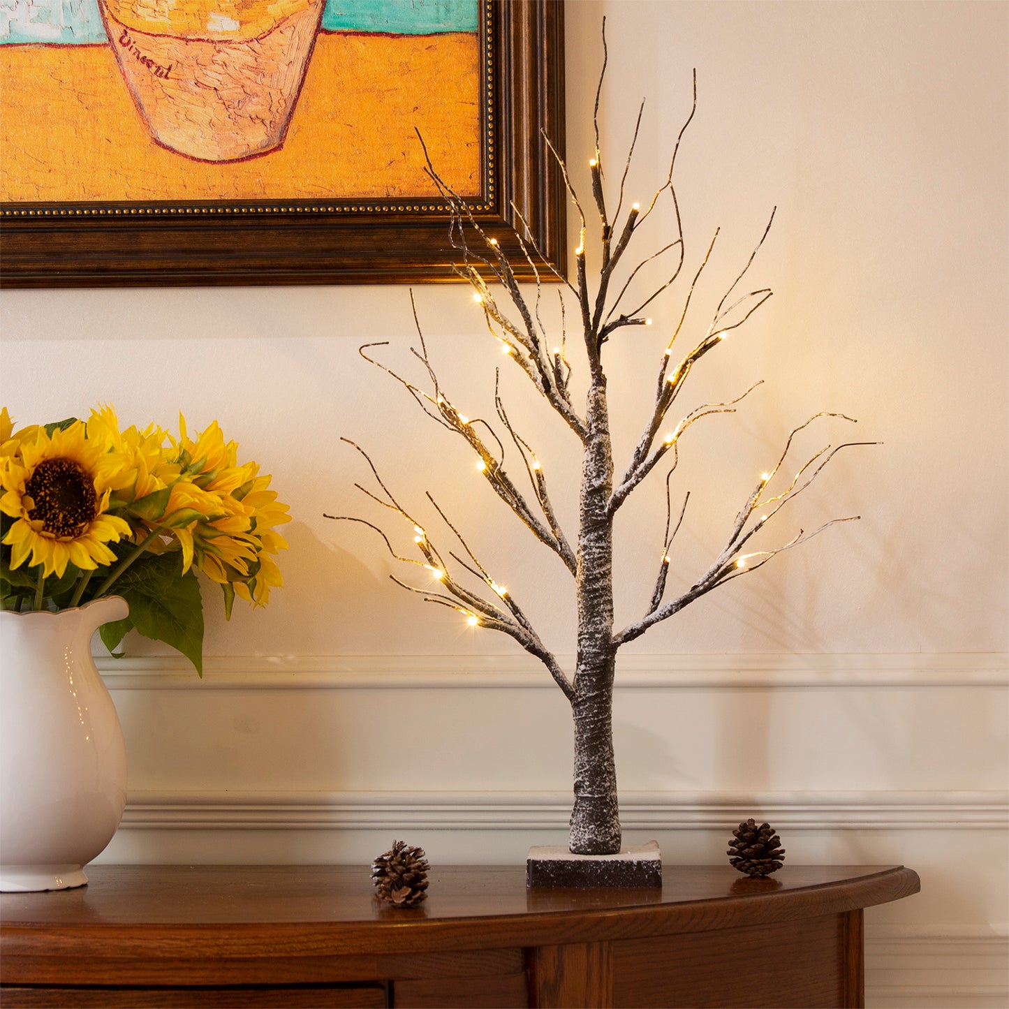 EAMBRITE drzewo bonsajowe ośnieżone o wysokości 24 cali, napędzane bateriami