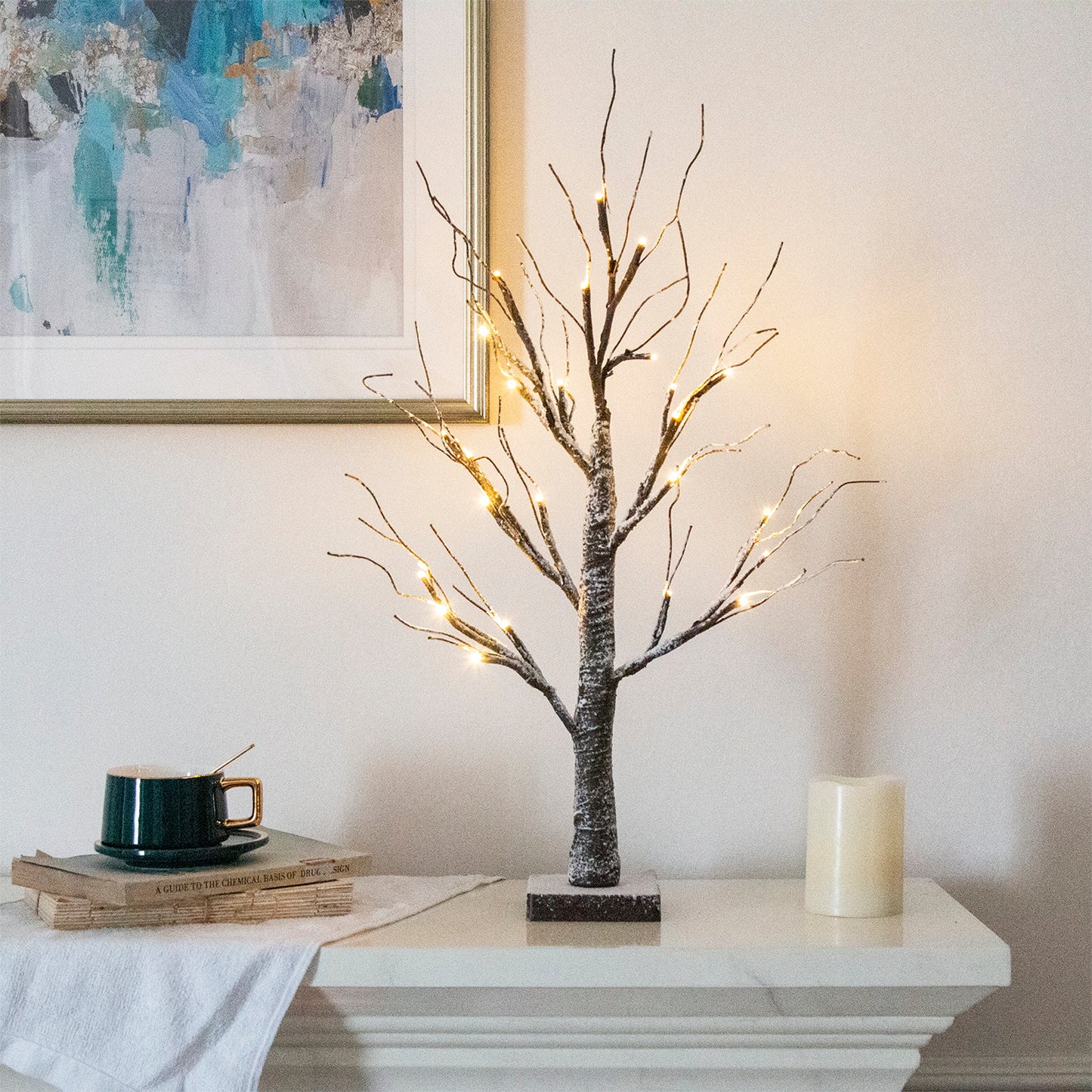 EAMBRITE drzewo bonsajowe ośnieżone o wysokości 24 cali, napędzane bateriami