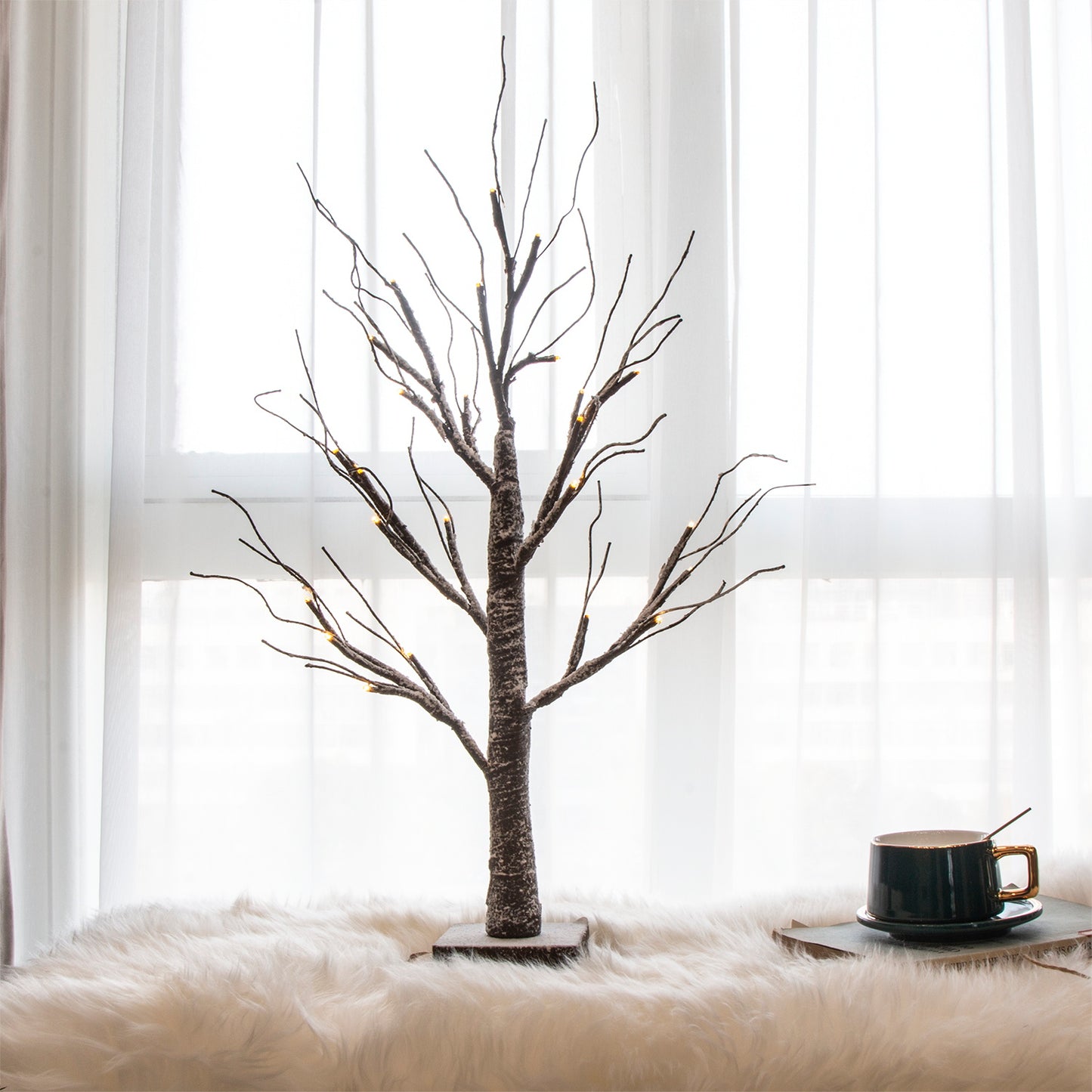 EAMBRITE drzewo bonsajowe ośnieżone o wysokości 24 cali, napędzane bateriami