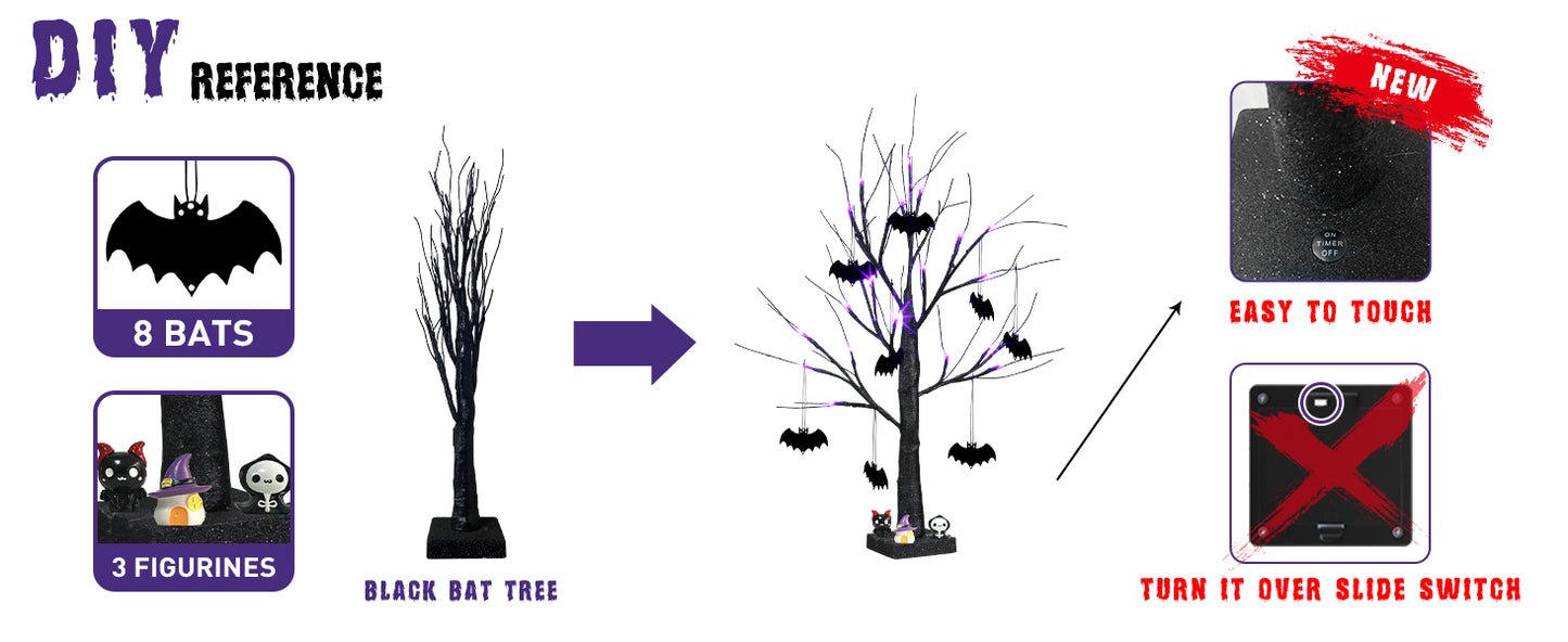 EAMBRITE halloweenský strom, černý vnitřní stůlní strom