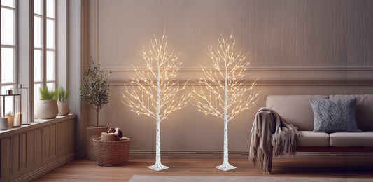 Brzoza z światełkami LED, 2 sztuki po 6 stóp