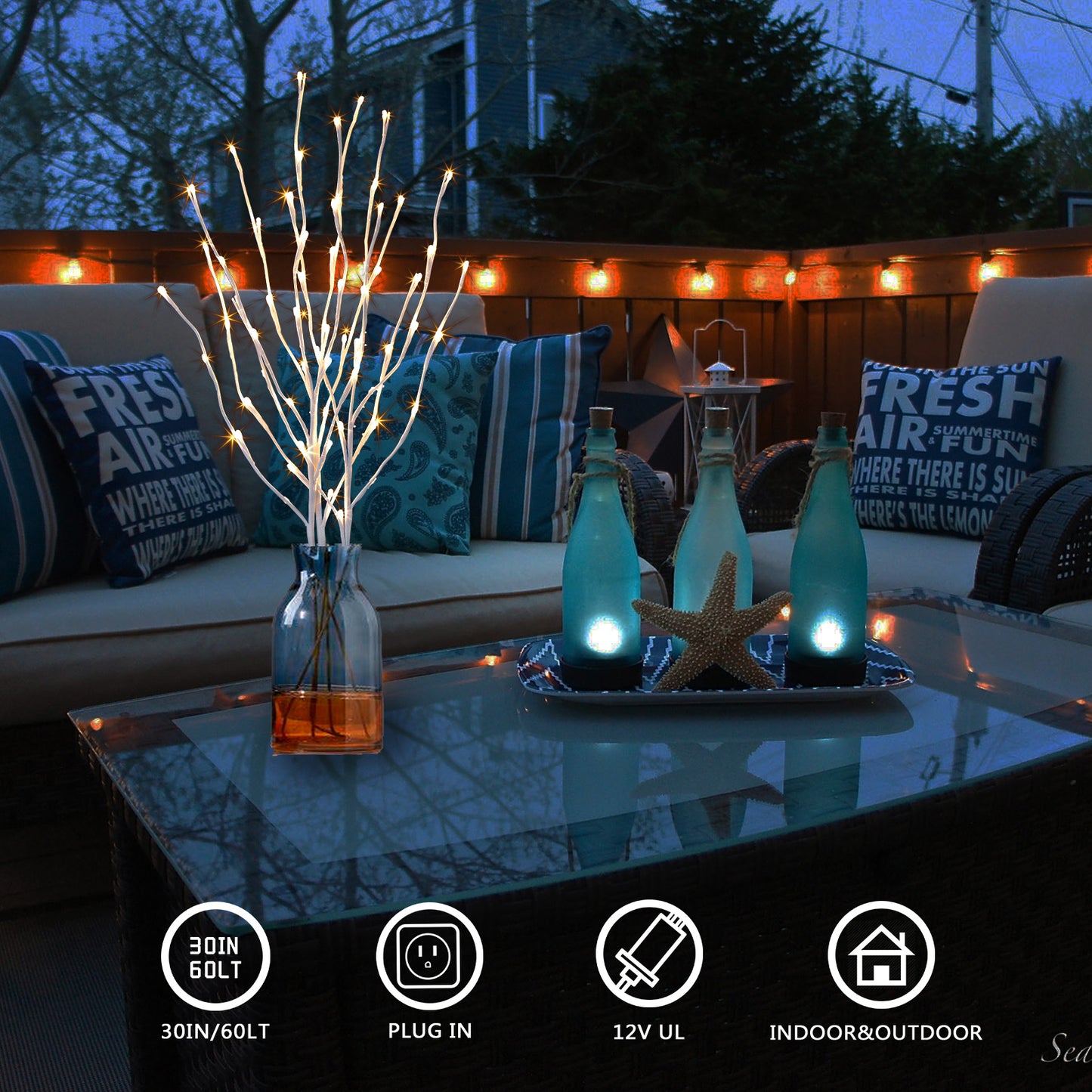  EAMBRITE Ramas Blancas Iluminadas, 30 Pulgadas, 60 LED