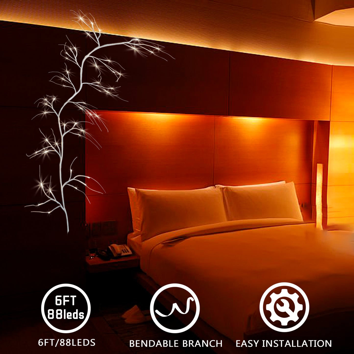  EAMBRITE Guirnaldas Blancas con Luces, Guirnaldas de Ramitas Iluminadas con 48 LED de 6 Pies, con Enchufe