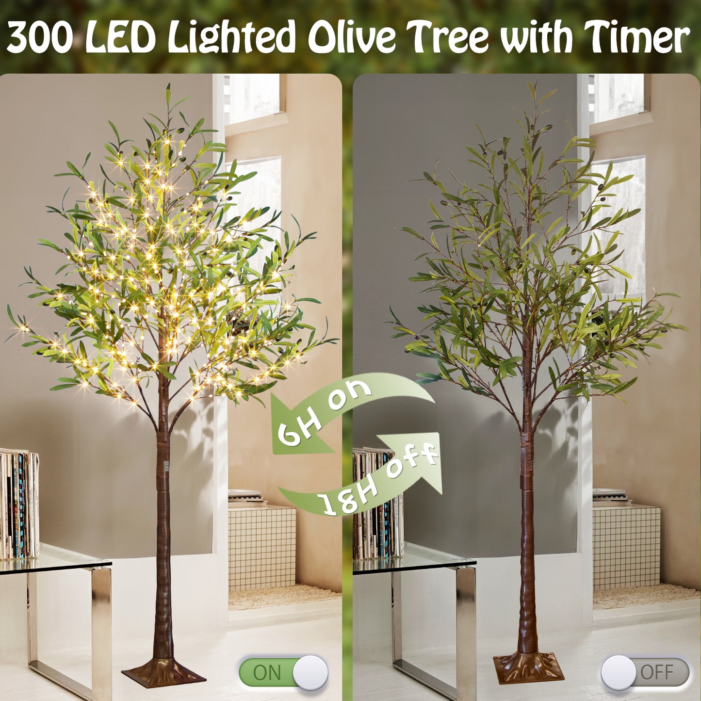 EAMBRITE Beleuchteter künstlicher Olivenbaum Indoor, 1,8 m Eukalyptusbaum mit Feenlichtern