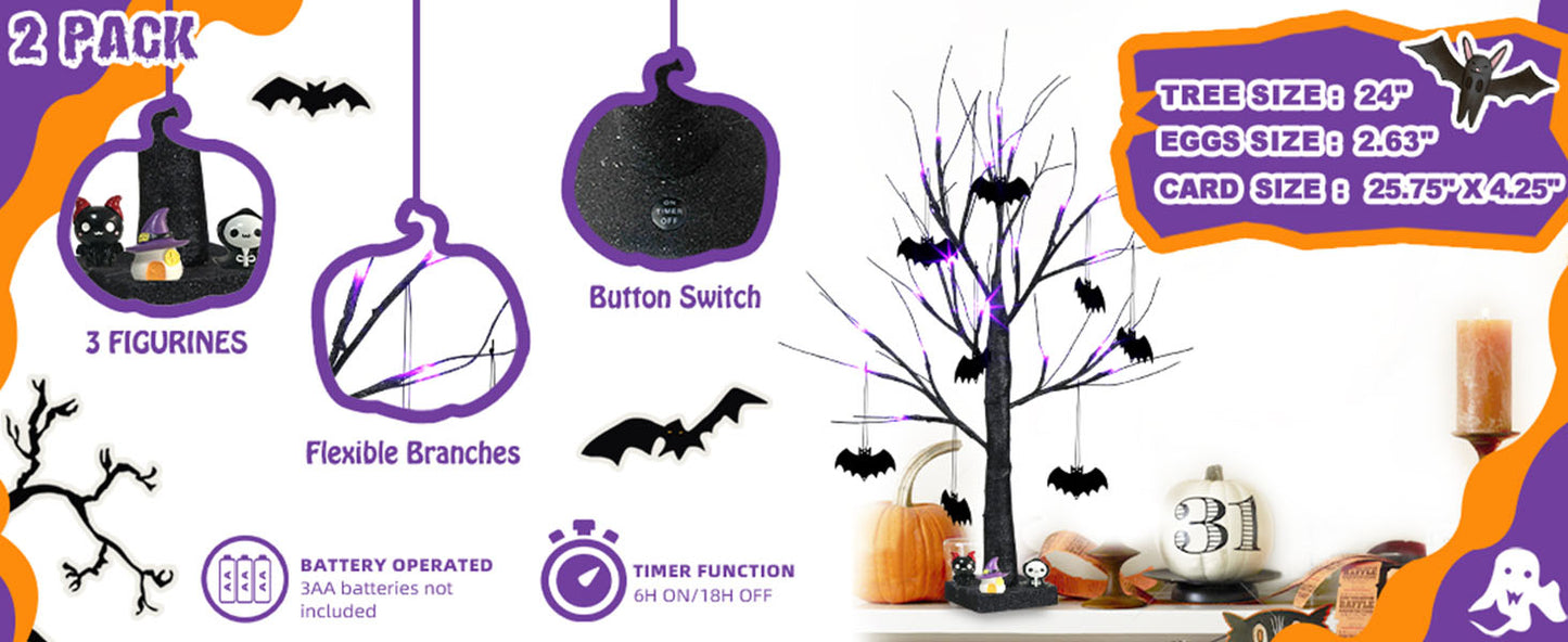 EAMBRITE halloweenský strom, černý vnitřní stůlní strom