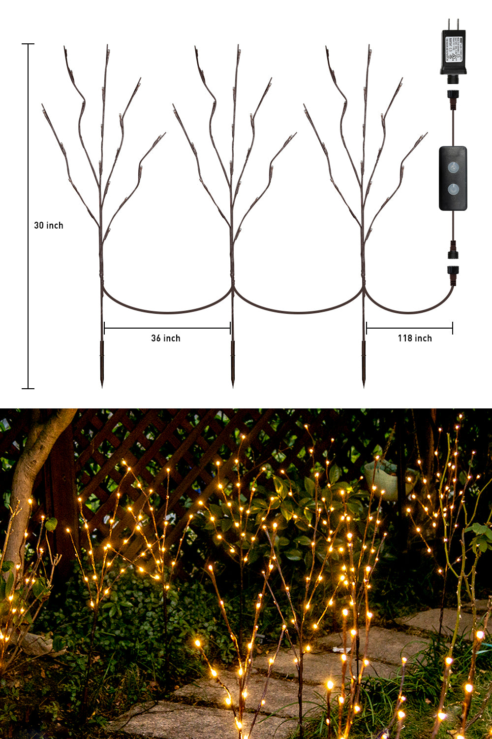 EAMBRITE 6PK Lighted Branches Brown Twig Stake